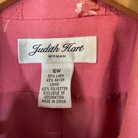 Judith Hart Woman Pink Floral Embroidered Linen Blend Blazer Jacket 16W - Picture 4 of 7